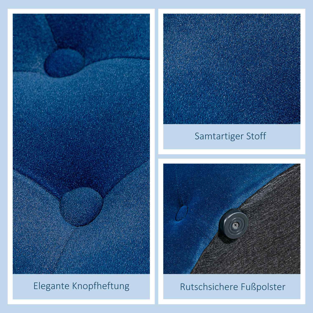 Stool With Storage Space, Upholstered Stool Storage Box With Lid, Round Ottoman, Seat Chest With Velvet Look, Blue, Ø60 X 40 Cm