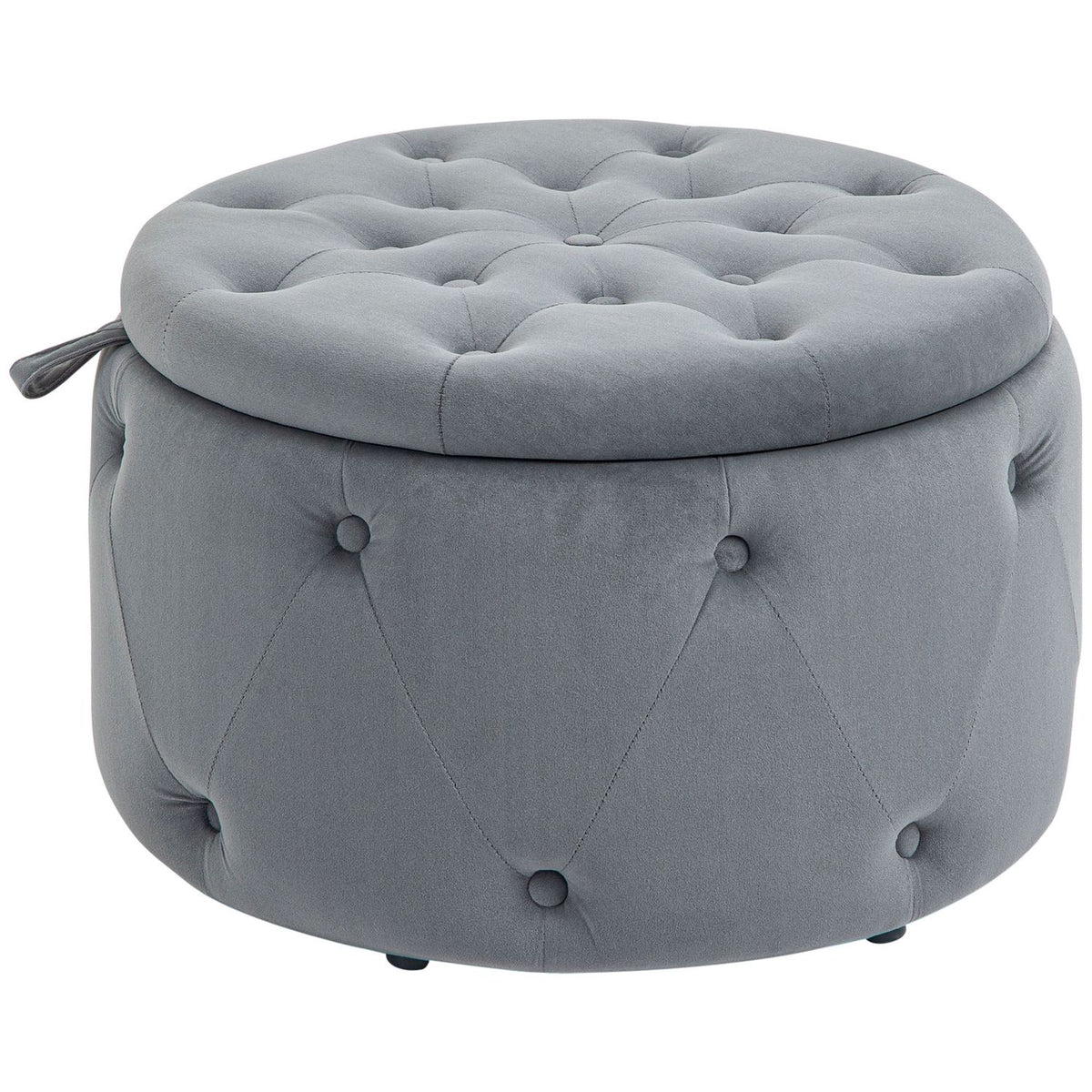 Stool With Storage Space, Upholstered Stool Storage Box With Lid, Round Ottoman, Seat Chest With Velvet Look, Gray, Ø60 X 40 Cm