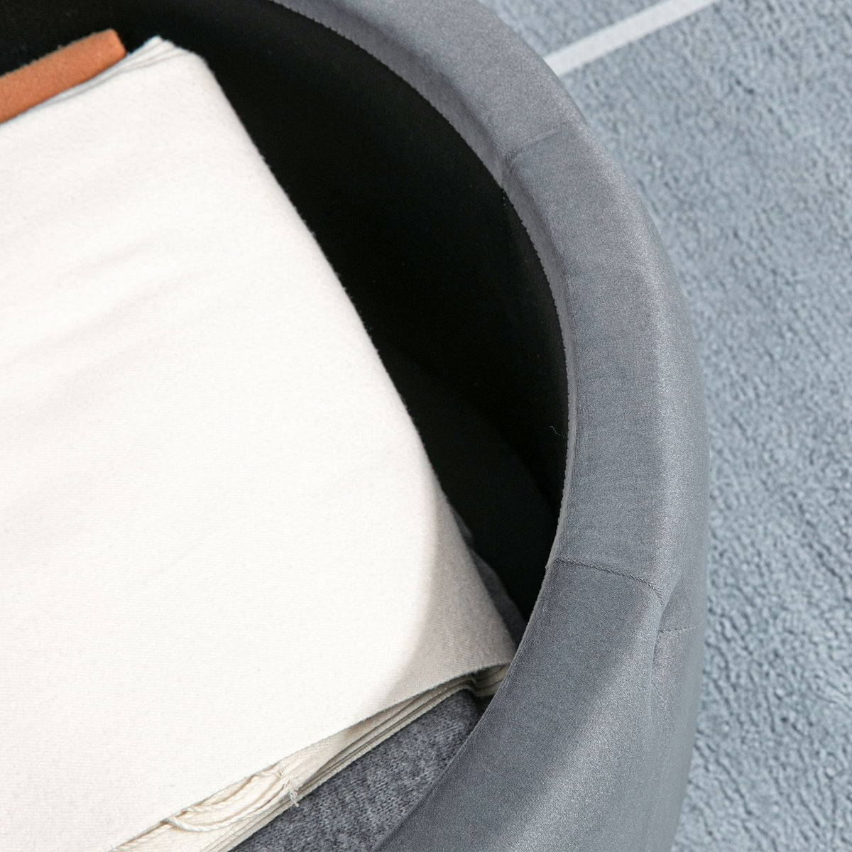 Stool With Storage Space, Upholstered Stool Storage Box With Lid, Round Ottoman, Seat Chest With Velvet Look, Gray, Ø60 X 40 Cm