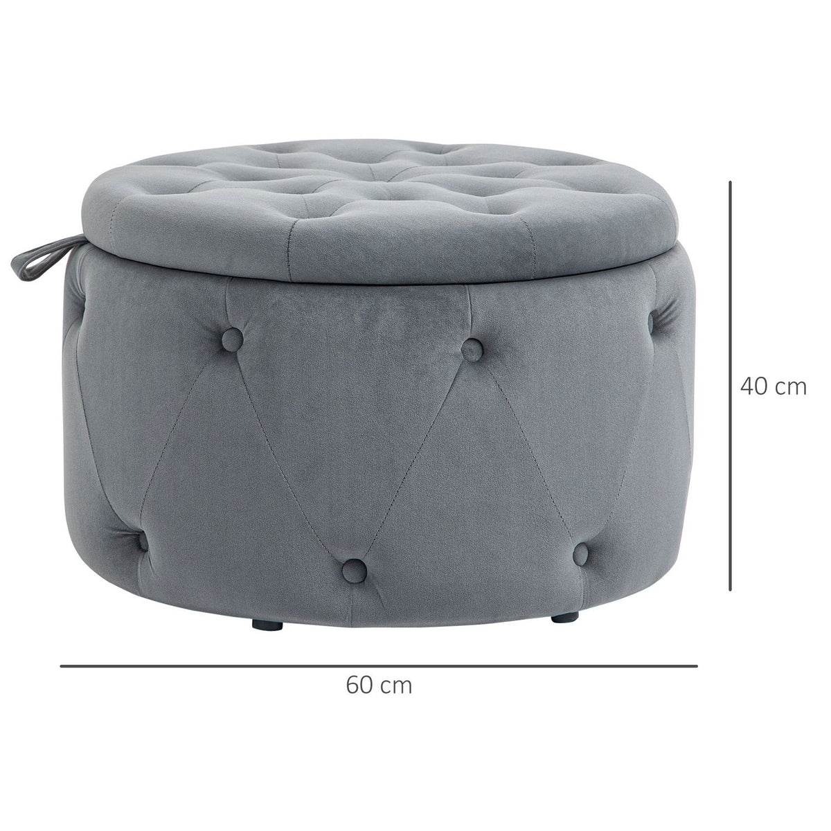 Stool With Storage Space, Upholstered Stool Storage Box With Lid, Round Ottoman, Seat Chest With Velvet Look, Gray, Ø60 X 40 Cm