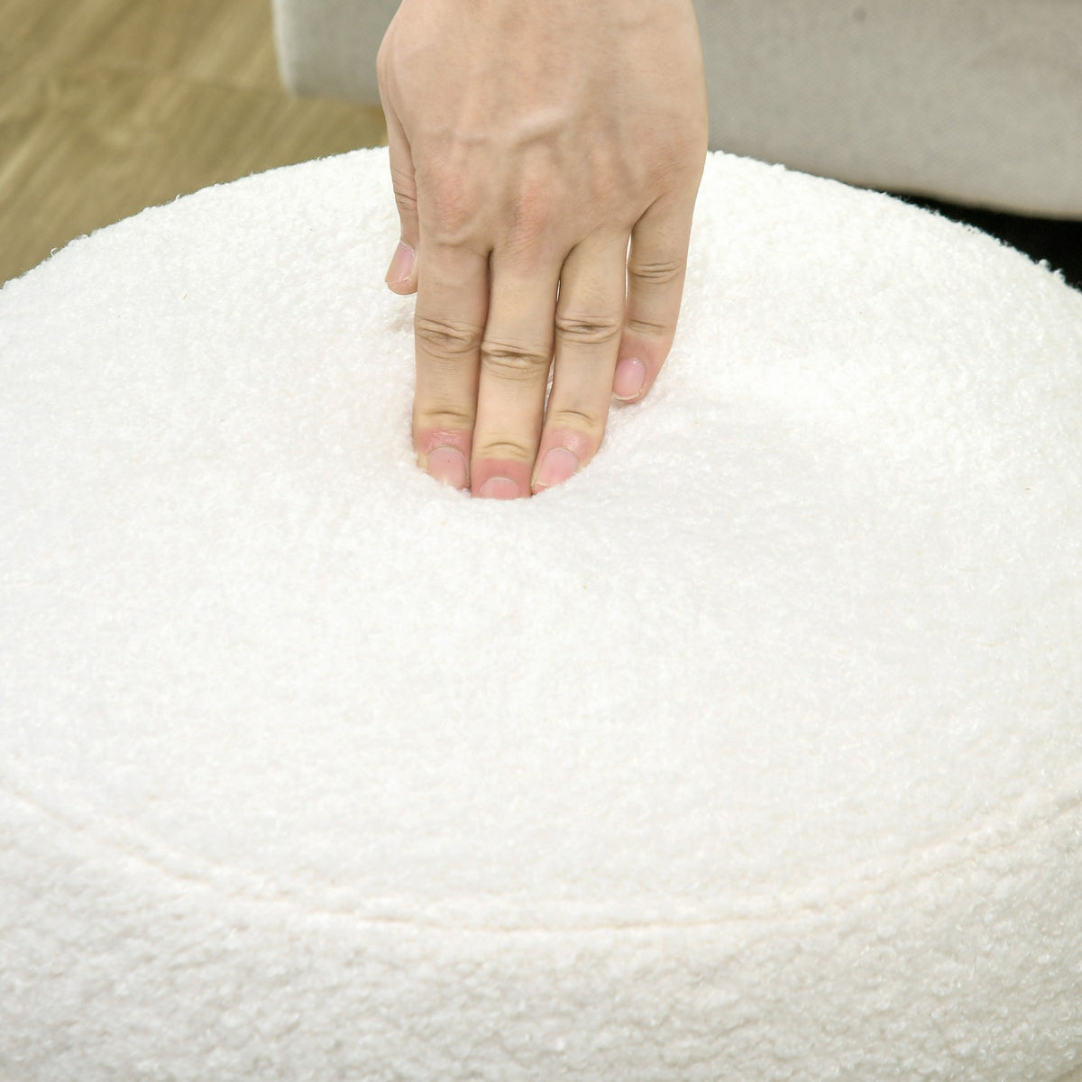 Stool, footstool, round ottoman, footrest with seat cushion, for living room, bedroom, cream white, Ø40 x 45 cm