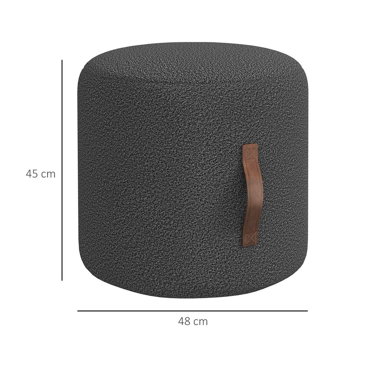 Stool, footstool, round ottoman with handle, footrest, for living room, bedroom, dark gray, Ø48 x 45 cm