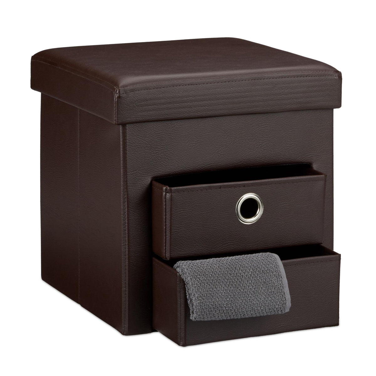 Stool in imitation leather with 2 compartments