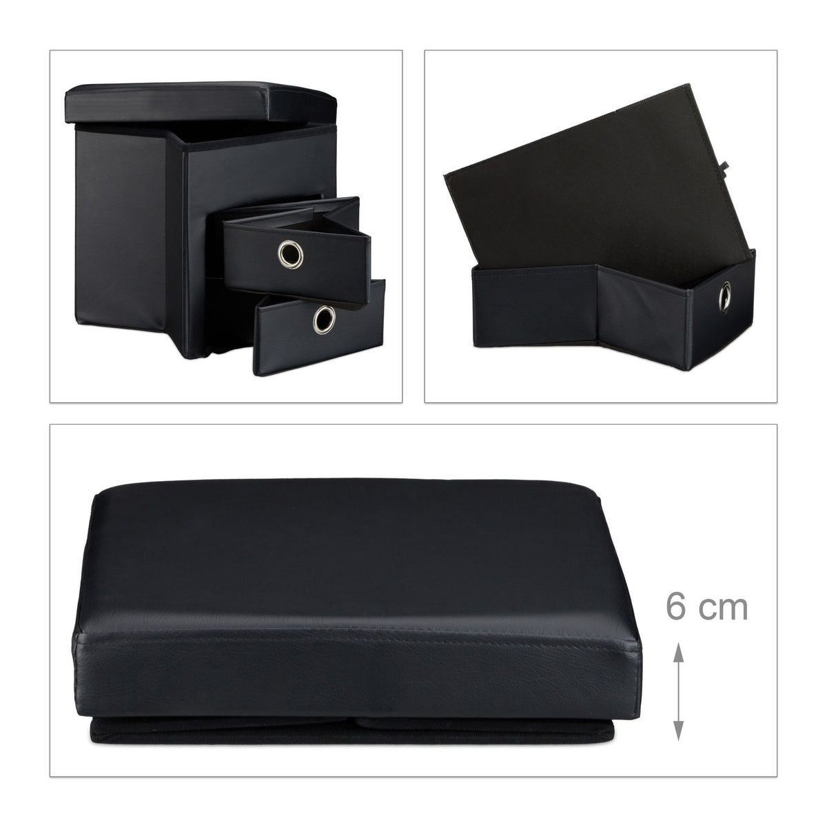 Stool in imitation leather with 2 compartments