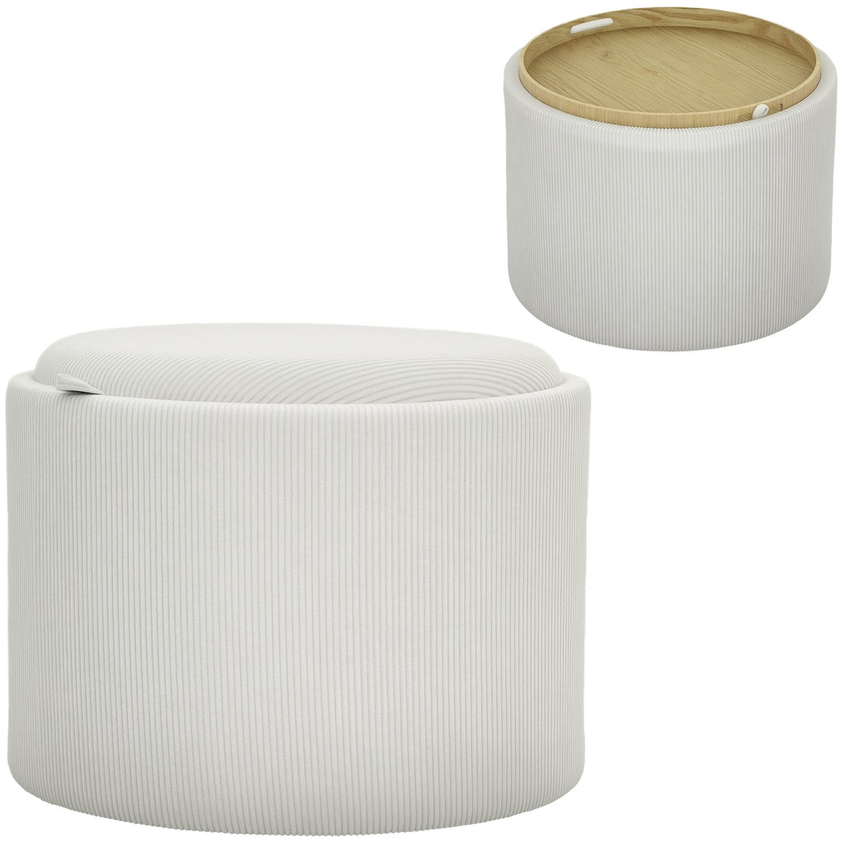 Stool with storage space stool with lid, round footstool upholstered stool coffee table with cord look 56 x 56 x 42 cm cream white |