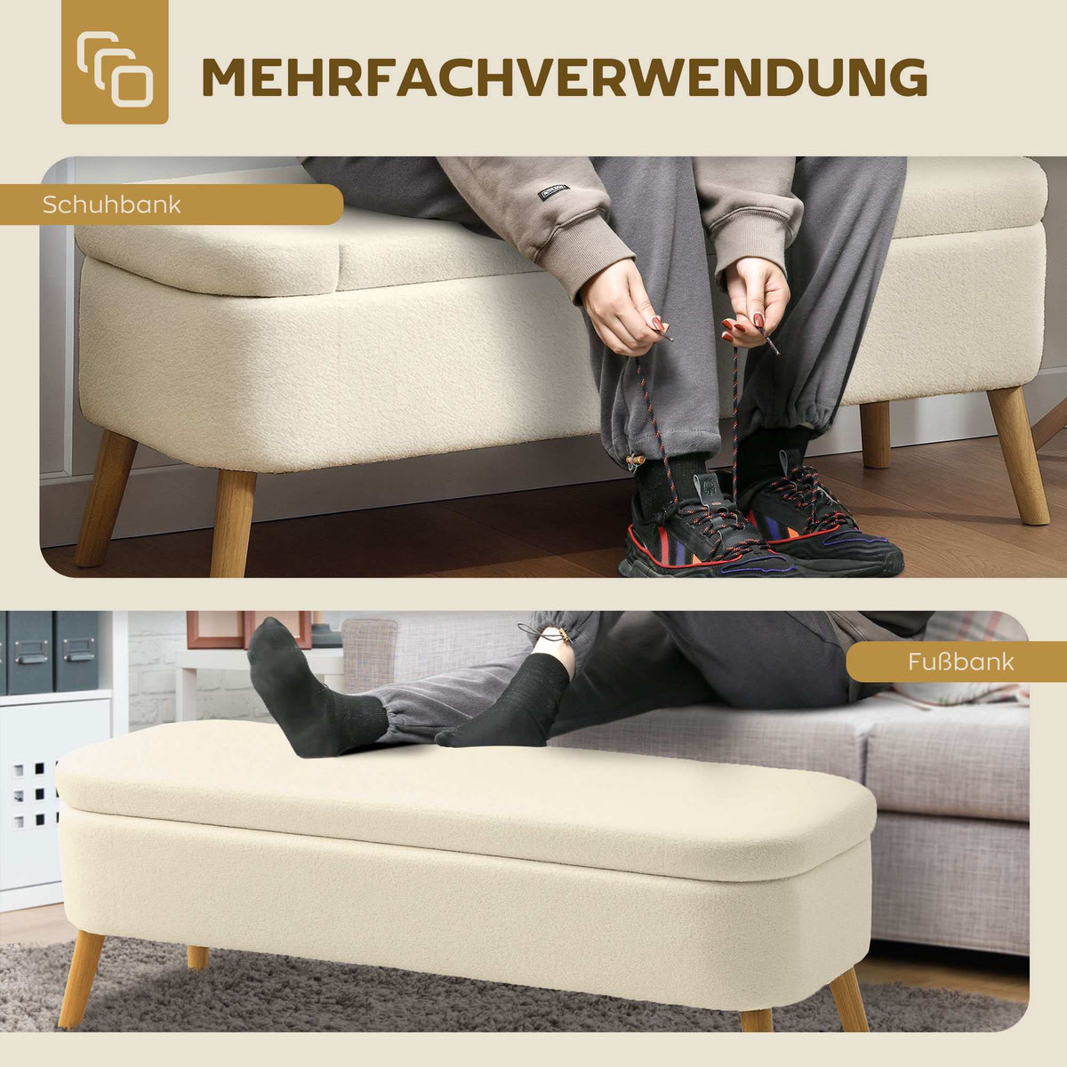 Storage Bench with Hidden Compartment, Teddy Fleece, 220kg Capacity