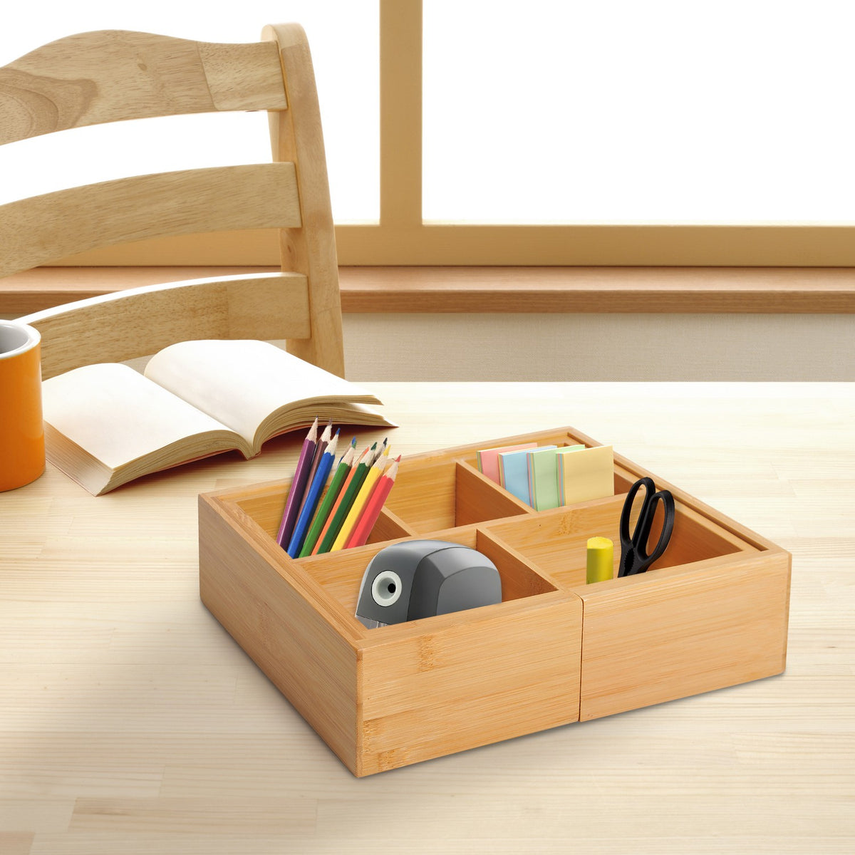 Storage Box, Drawer Organizer, Extendable Organizer, Bamboo, Natural, 24.6 X 17.6 X 7 Cm