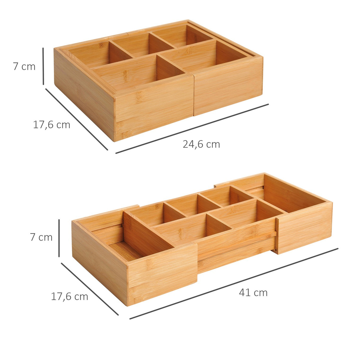 Storage Box, Drawer Organizer, Extendable Organizer, Bamboo, Natural, 24.6 X 17.6 X 7 Cm