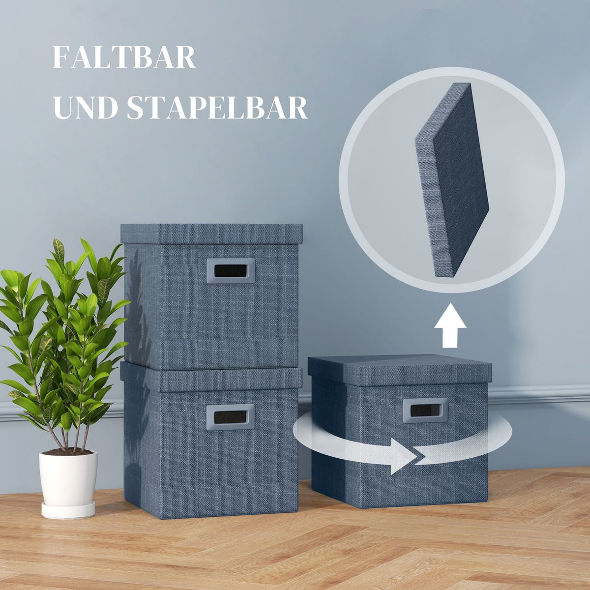 Storage Box Set of 2 Stackable Storage Cubes, Foldable Storage Box for Living Room, Bedroom, 30 x 30 x 29 cm, Blue