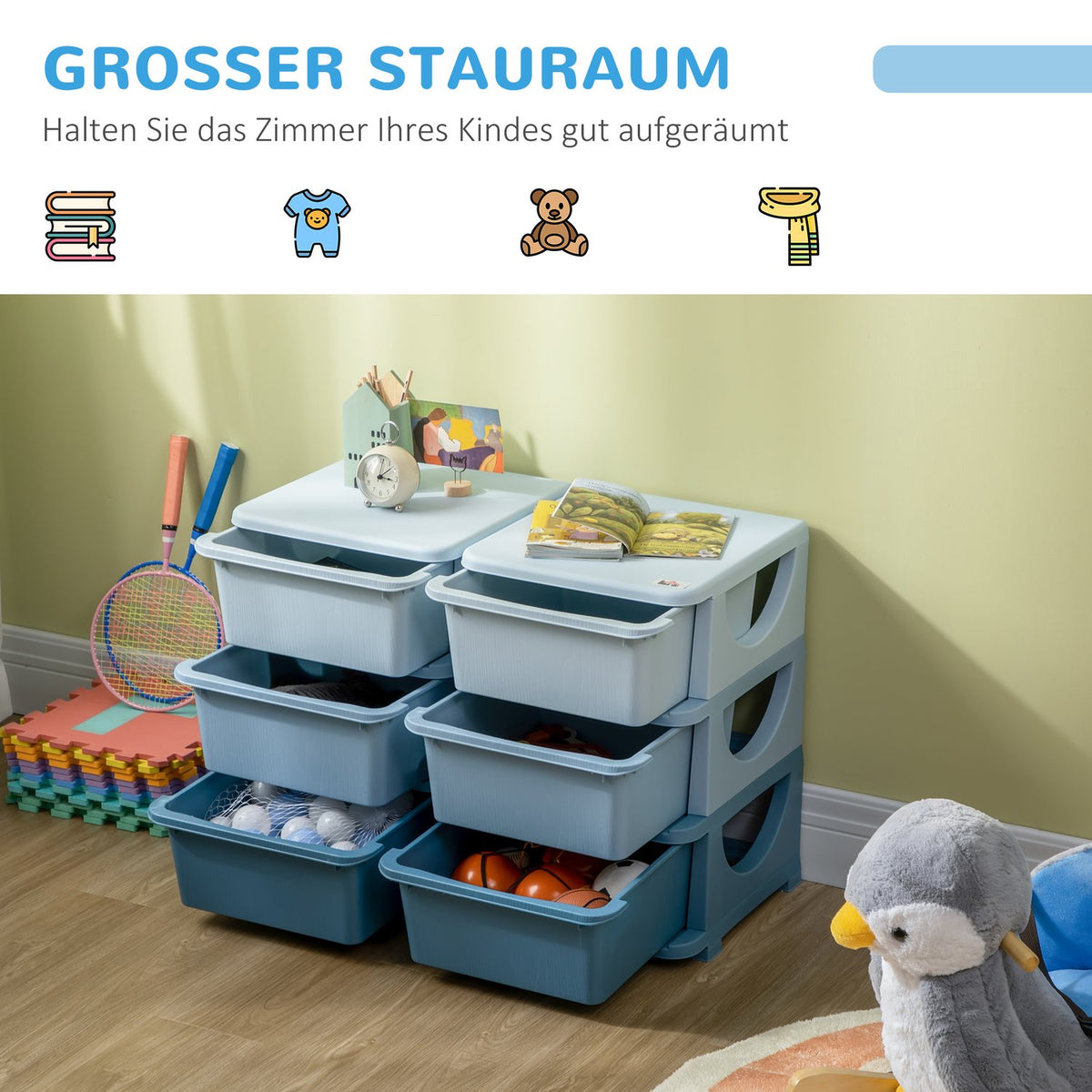 Storage Boxes With Lid Drawer Cabinet For Children Toy Box Toy Organizer Children'S Furniture For 3-6 Years Children Blue