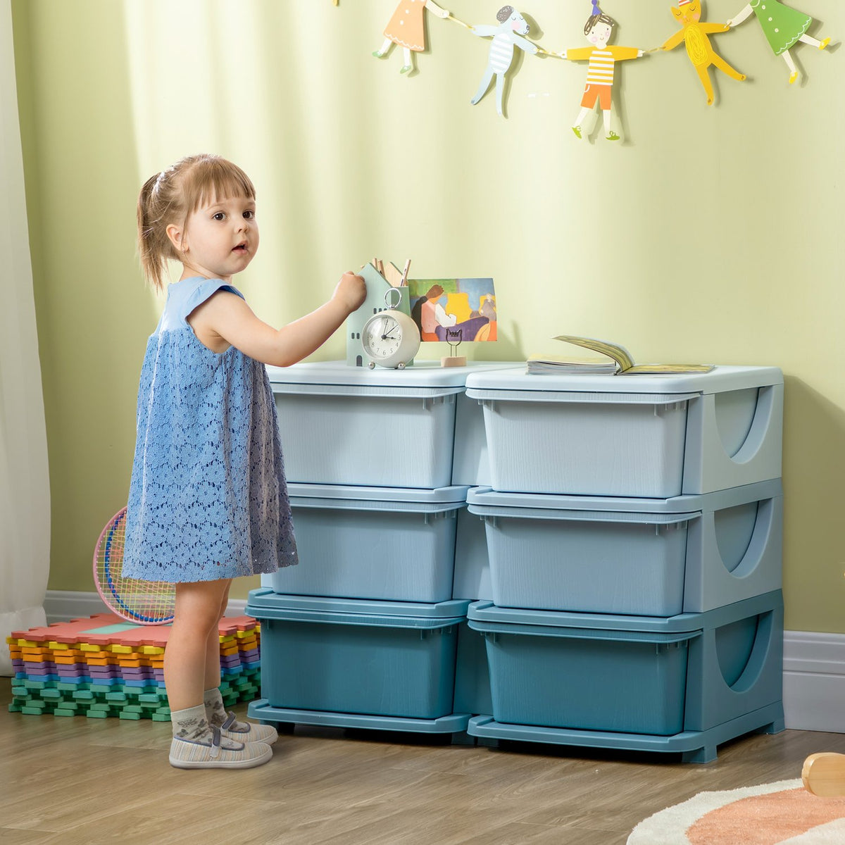 Storage Boxes With Lid Drawer Cabinet For Children Toy Box Toy Organizer Children'S Furniture For 3-6 Years Children Blue