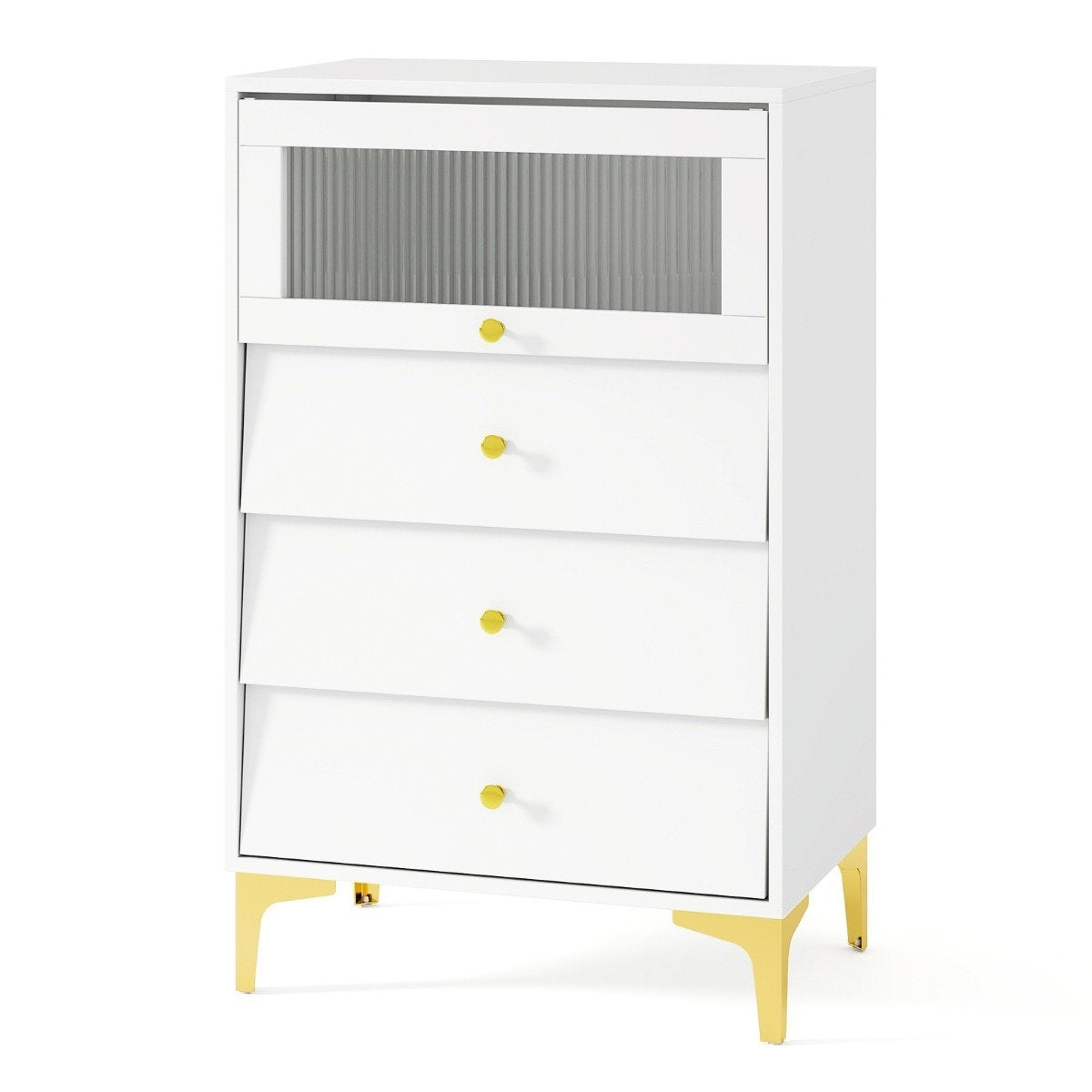 Storage Cabinet with 3 Drawers, Flip Glass Door, White