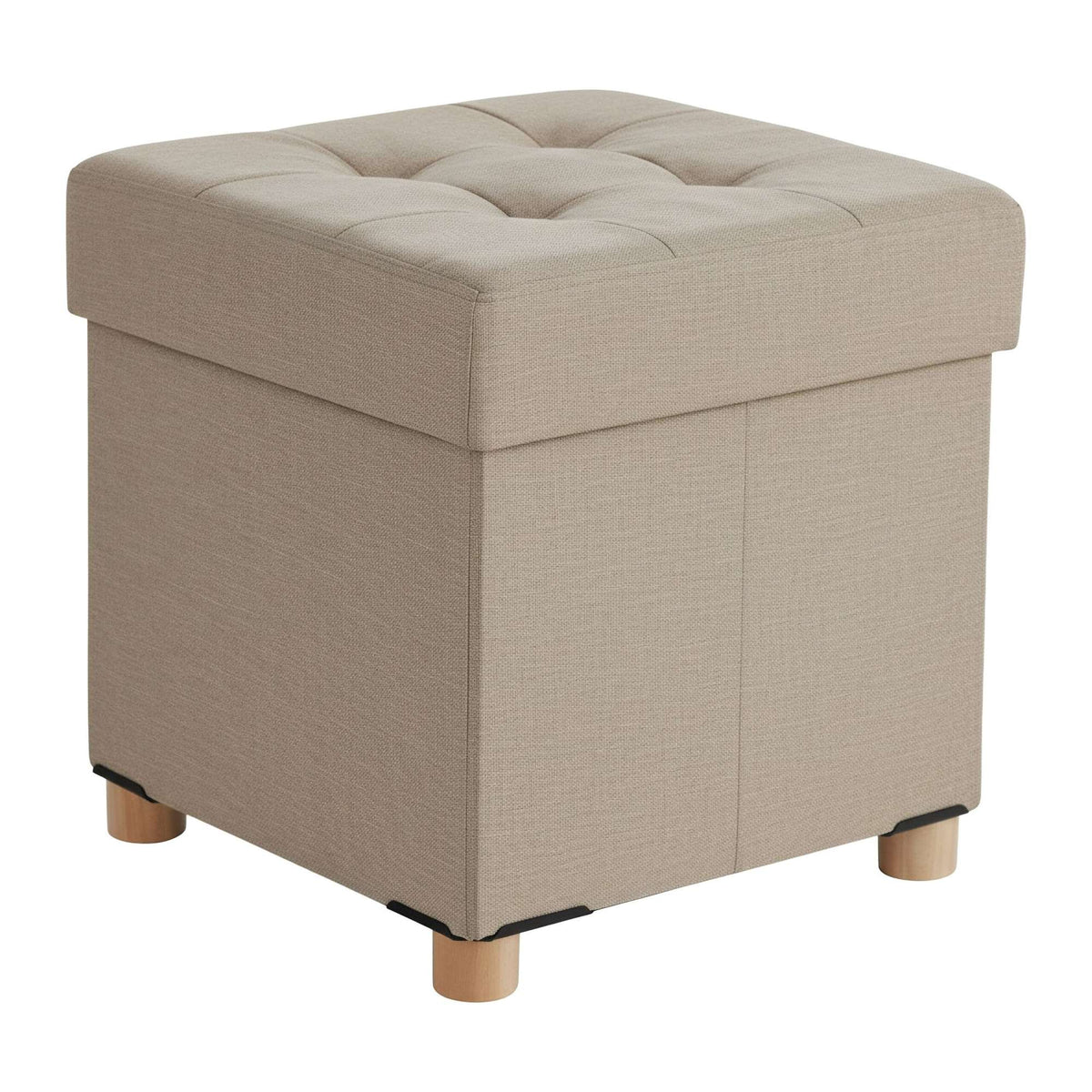 Storage Cube Stool with Upholstered Seat and Wooden Legs