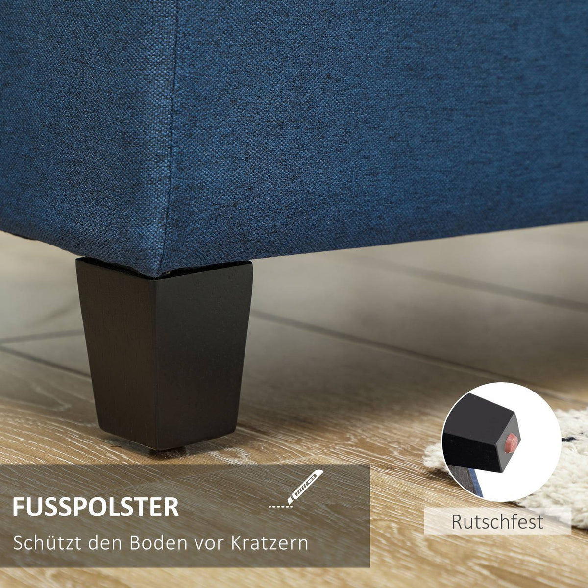 Storage Ottoman Bench with Button Tufting, Blue, 125 cm