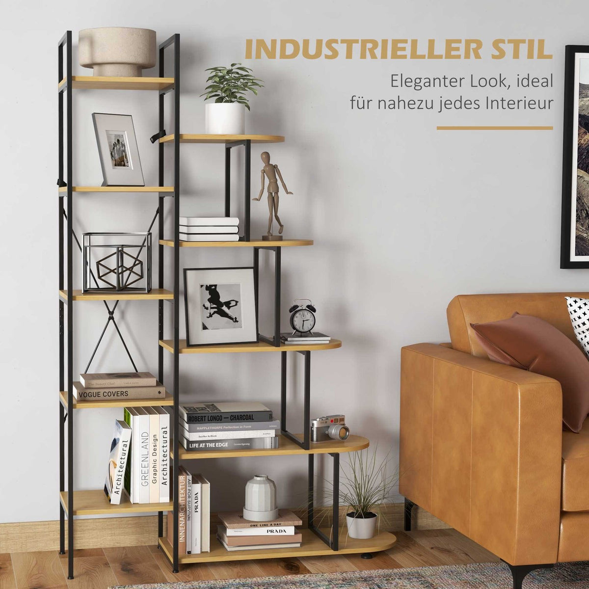 Storage Shelf Bookcase With 5 Tiers In Industrial Design, Standing Shelf With Anti-Tilt Protection, For Bedroom/Living Room/Kitchen