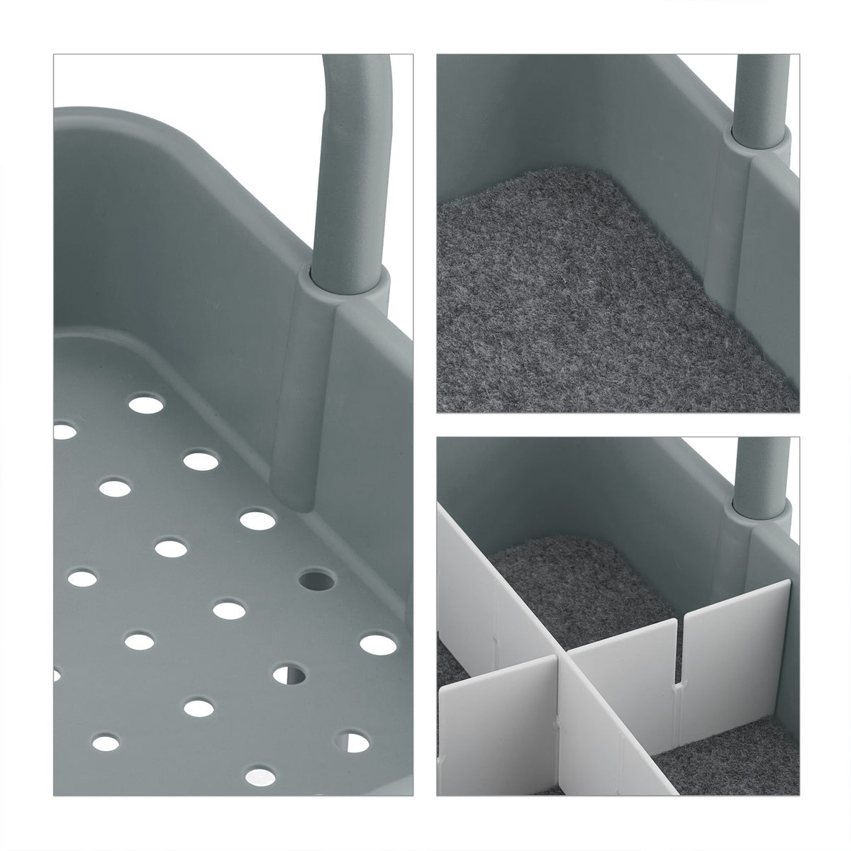 Storage Trolley with Felt Inserts, 3-Tier Shelves