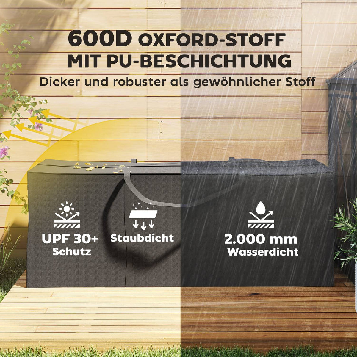 Storage bag garden cushion, cushion bag, protective cover with carrying handle, zip, waterproof, UV-resistant 600D Oxford, for cushion cushions, Christmas trees, 200 x 60 x 75 cm, black
