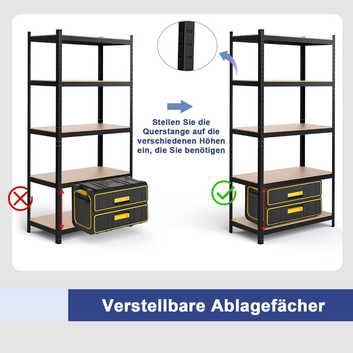 Storage shelf, heavy-duty shelf, plug-in shelf, metal shelf, 5 levels, workshop shelf, 91 x 46 x 183 cm, black