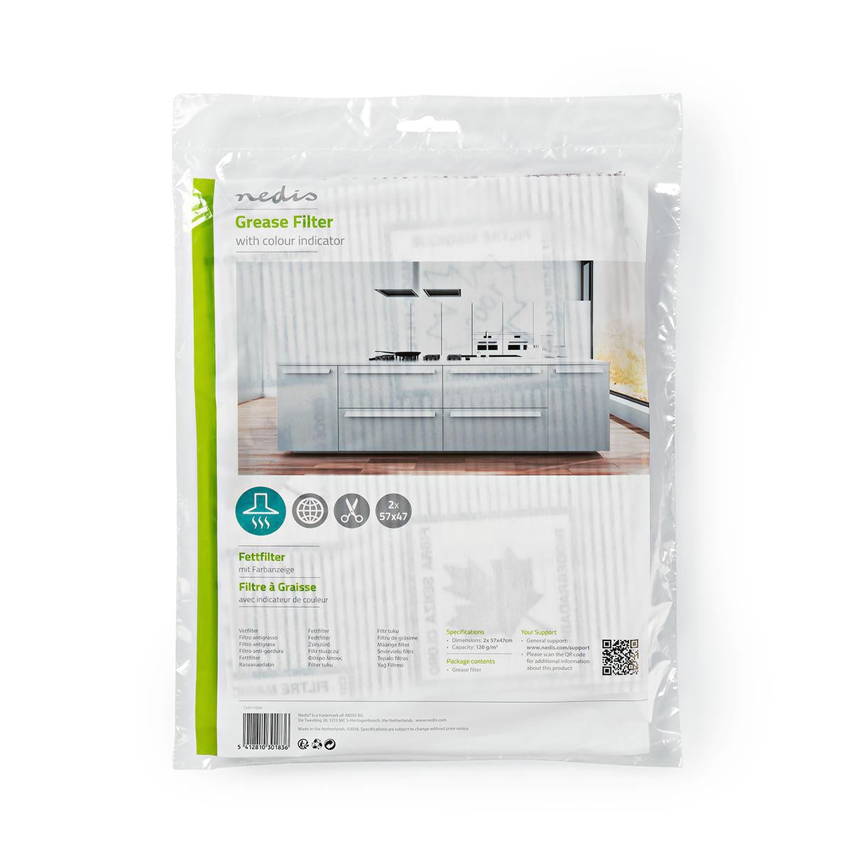 Stove fan grease filter | 57 x 47 cm | Replacement indicator | Hackable