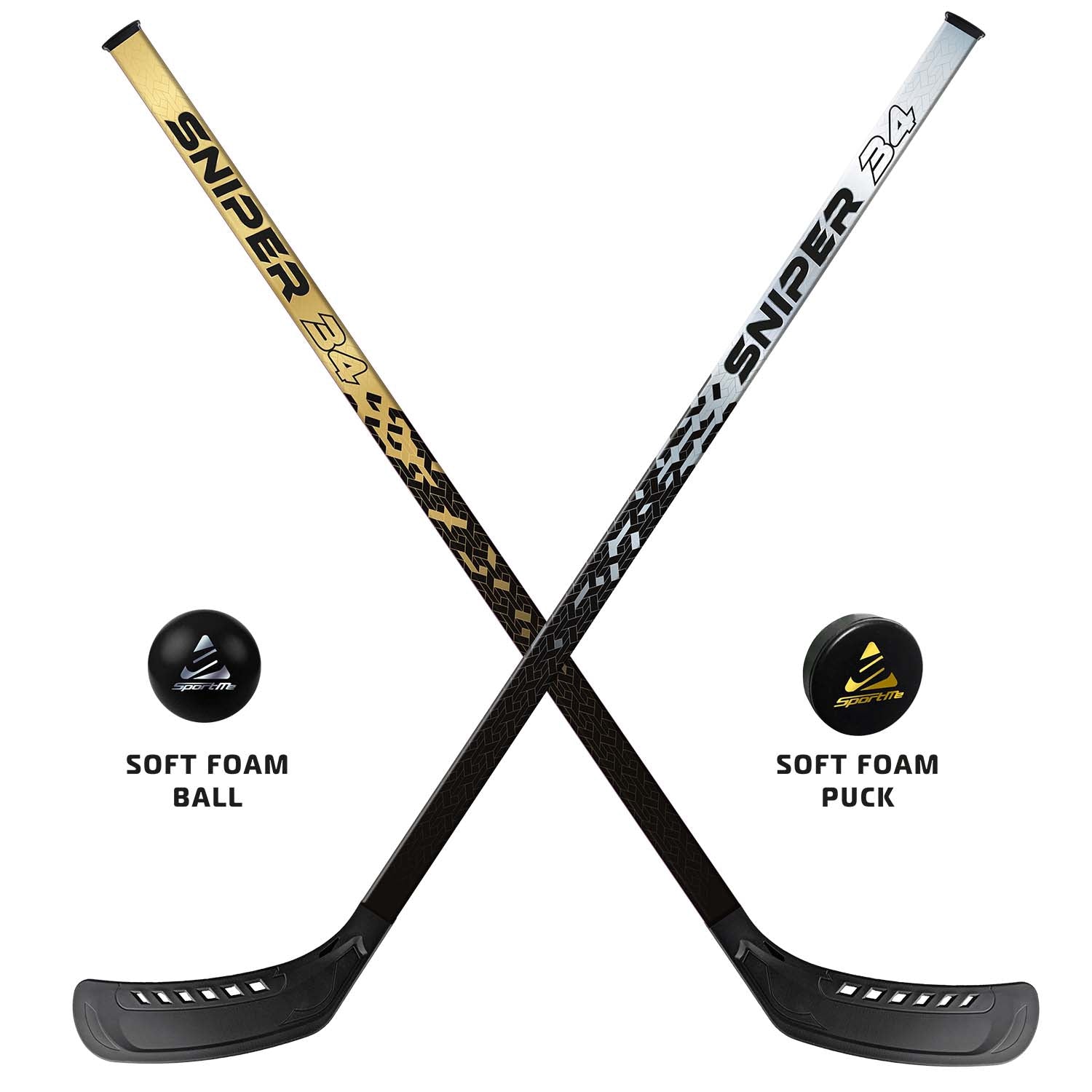 Street Hockey Set, 2 Sticks 87 cm, Ball & Puck