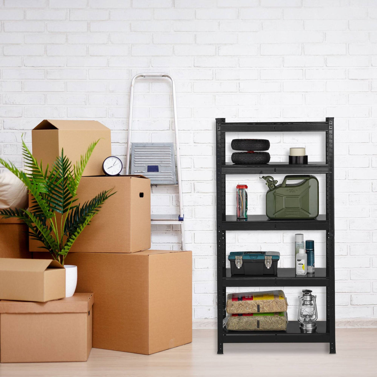 Strong shelves in metal black 5 levels
