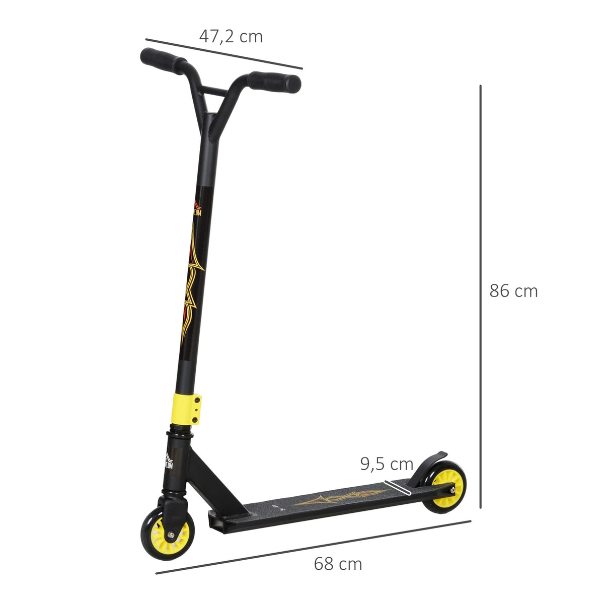 Stunt scooter, fun scooter, stunt scooter with ABEC 9 ball bearings, kick scooter with 100 mm imitation leather wheels, kick scooter, city scooter, trick scooter for children aged 14 and over