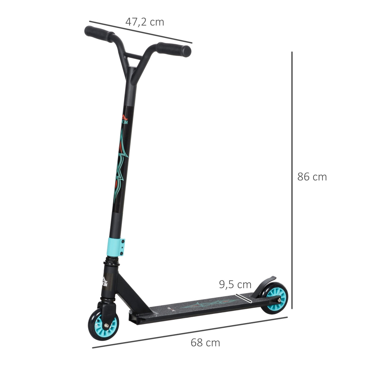 Stunt scooter, fun scooter, stunt scooter with ABEC 9 ball bearings, kick scooter with 100 mm imitation leather wheels, kick scooter, city scooter, trick scooter for children aged 14 and over