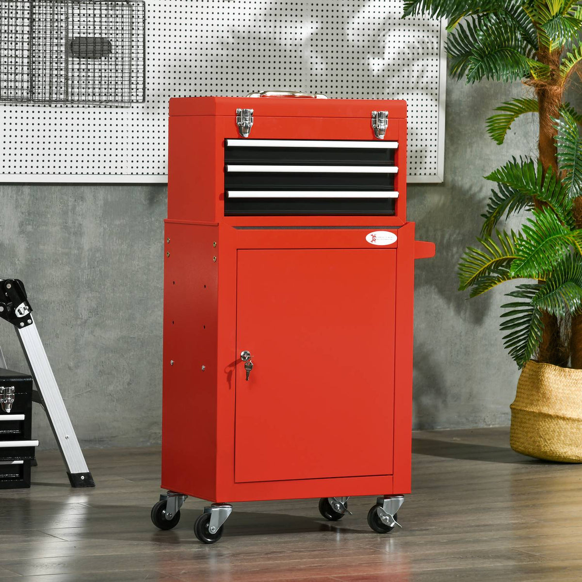 Suitcase, Lockable With Handle, Steel, Red