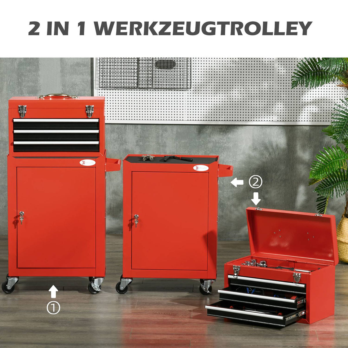 Suitcase, Lockable With Handle, Steel, Red