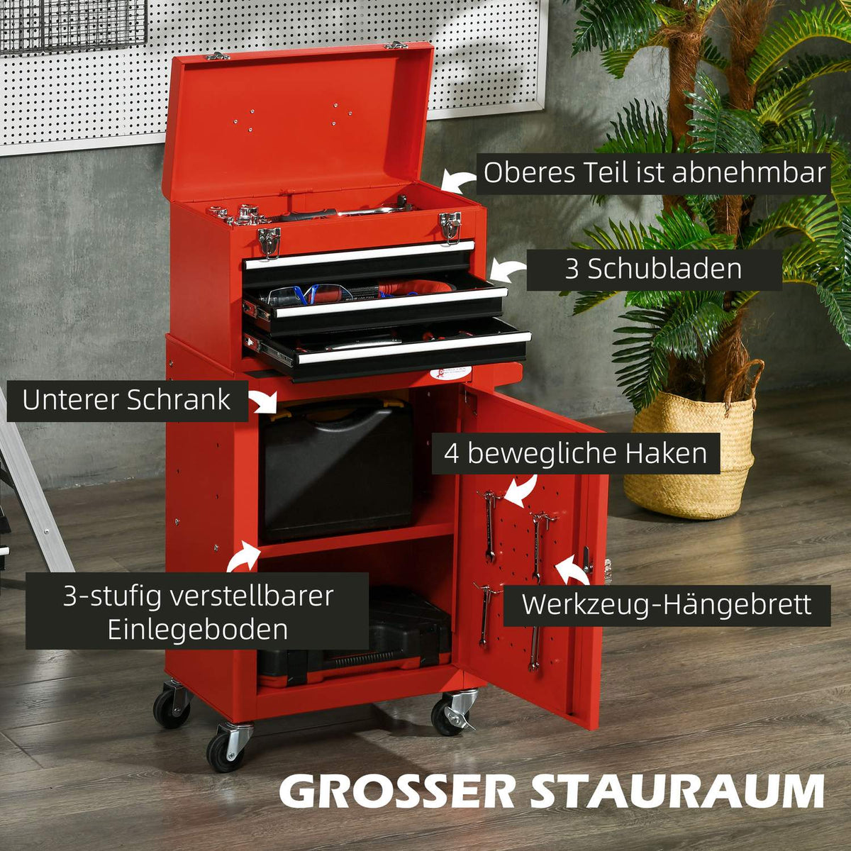 Suitcase, Lockable With Handle, Steel, Red