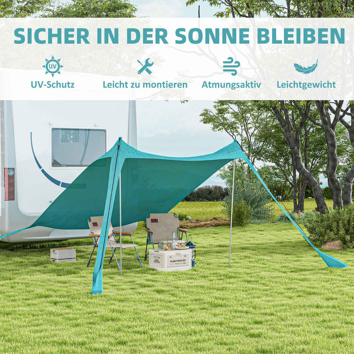 Sun Canopy Waterproof Awning 2.15X2X2M With Uv Protection, Steel Poles & Carry Bag, For Fishing, Picnics, Sky Blue