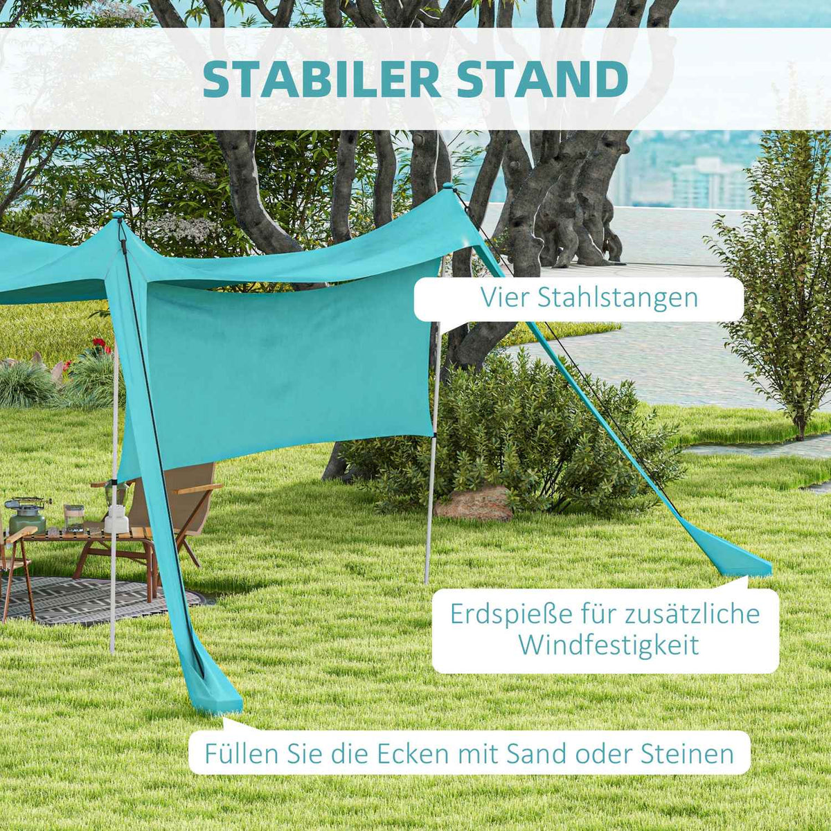 Sun Canopy Waterproof Awning 3X3X2M With Steel Poles, Shovel & Carry Bag, For Camping, Travel, Picnics