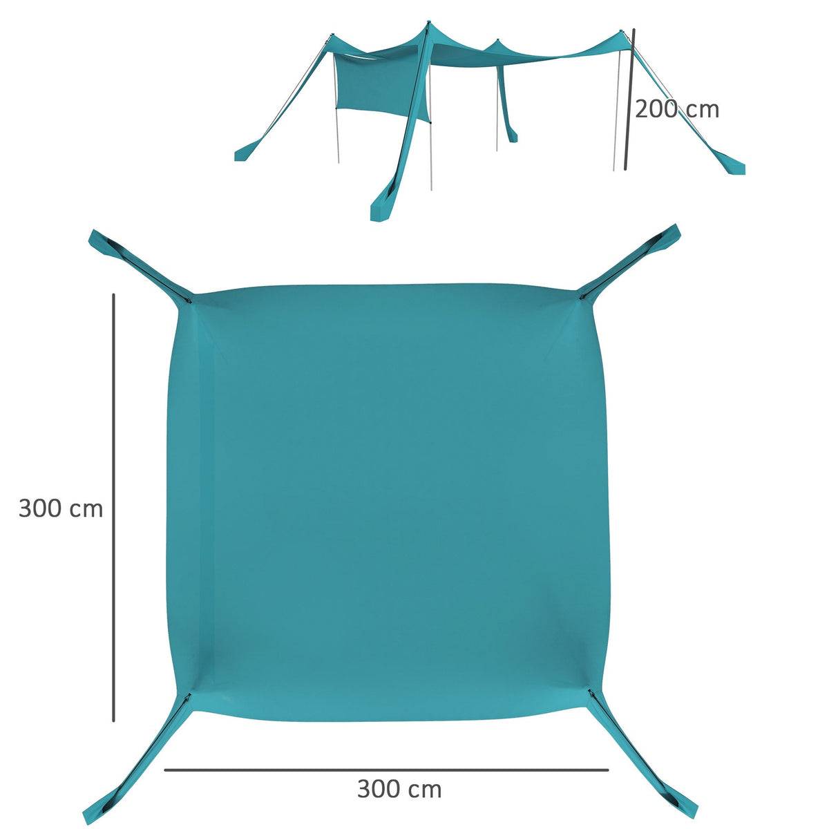 Sun Canopy Waterproof Awning 3X3X2M With Steel Poles, Shovel & Carry Bag, For Camping, Travel, Picnics