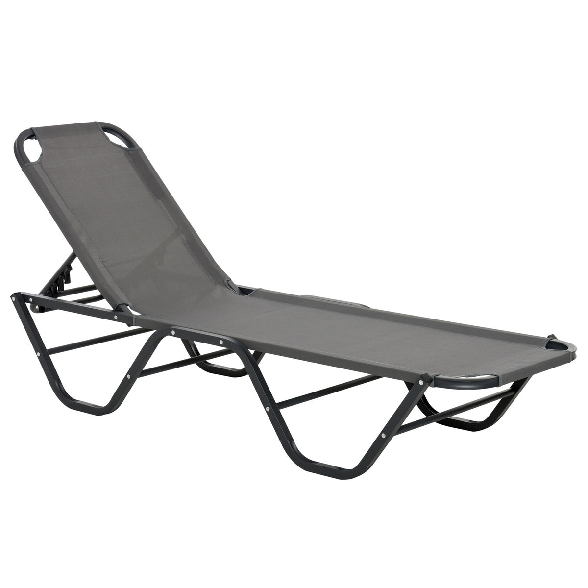 Sun Lounger Beach Lounger 5-Tier Aluminum Garden Lounger Relax Lounger Textline Gray + Black 163 X 58.5 X 91 Cm