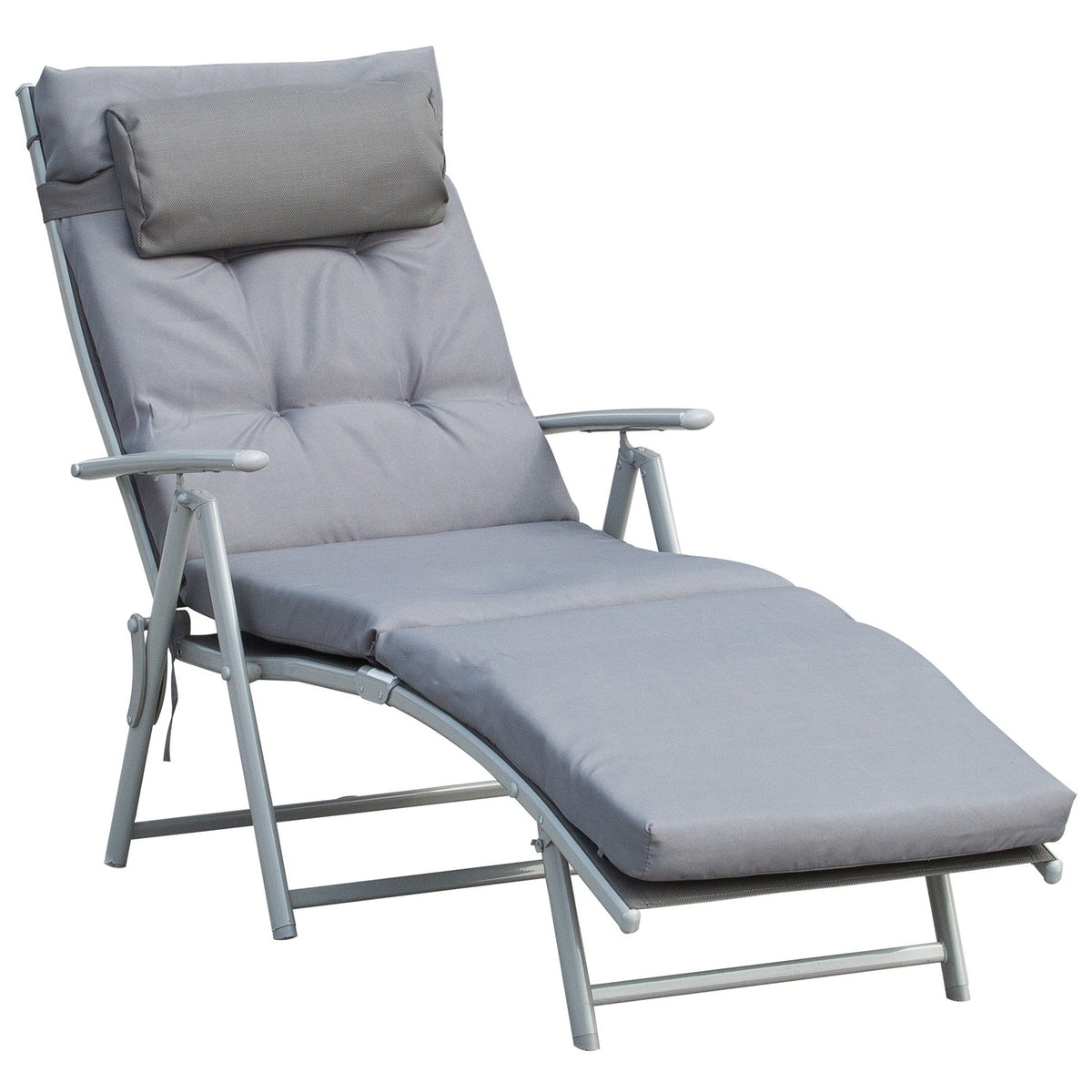 Sun Lounger Beach Lounger Garden Lounger Foldable Adjustable With Cushion Garden Metal Fabric Gray 137 X 63.5 X 100.5 Cm