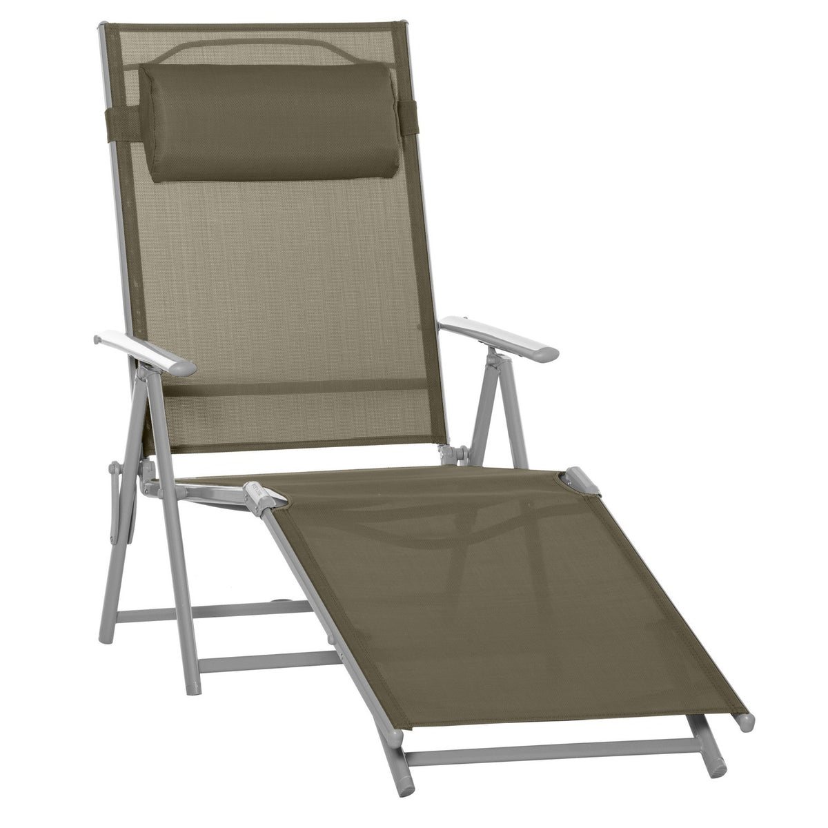 Sun Lounger Deck Chair Garden Lounger 7 Positions Adjustable Beach Lounger With Pillow Foldable Mesh Metal 137 X 63.5 X 100.5 Cm