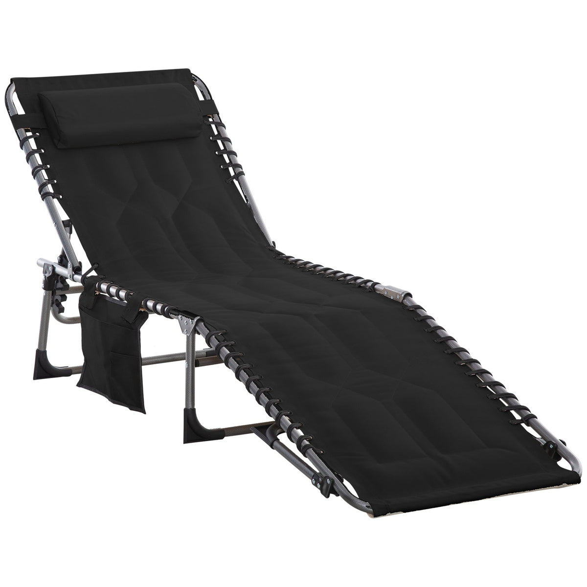Sun Lounger Foldable Garden Lounger Folding Lounger With Cushion Garden 5 Level Backrest Adjustable Steel Oxford Fabric Black 188 X 57 X 30 Cm