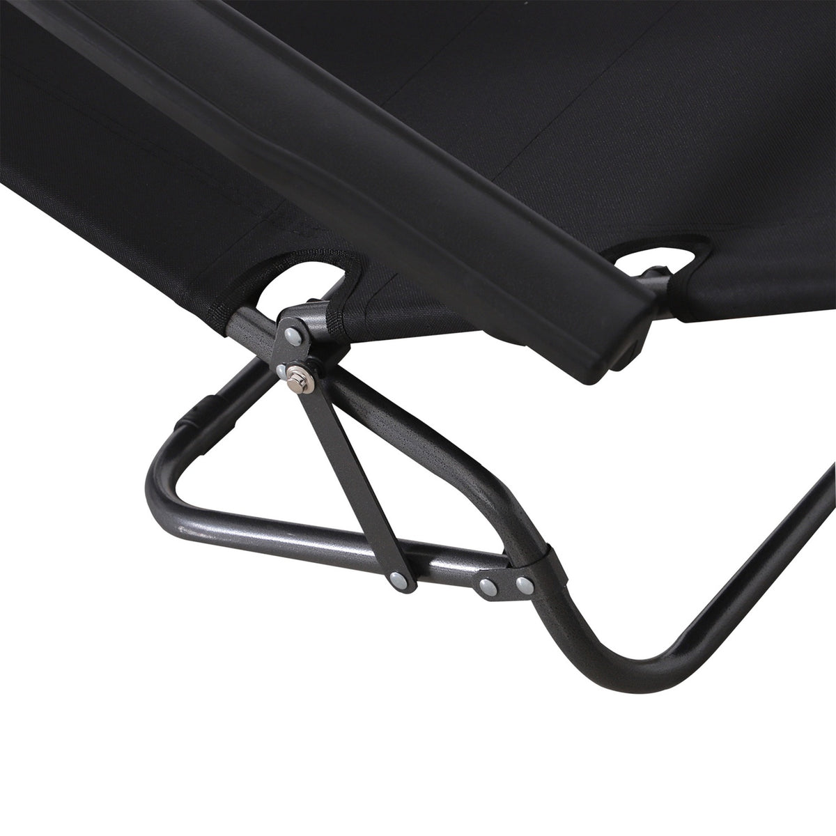 Sun Lounger Folding Beach Lounger With Cushion, 2-Tier Garden Lounger, Black, Metal & Oxford Fabric, 118X60X80Cm