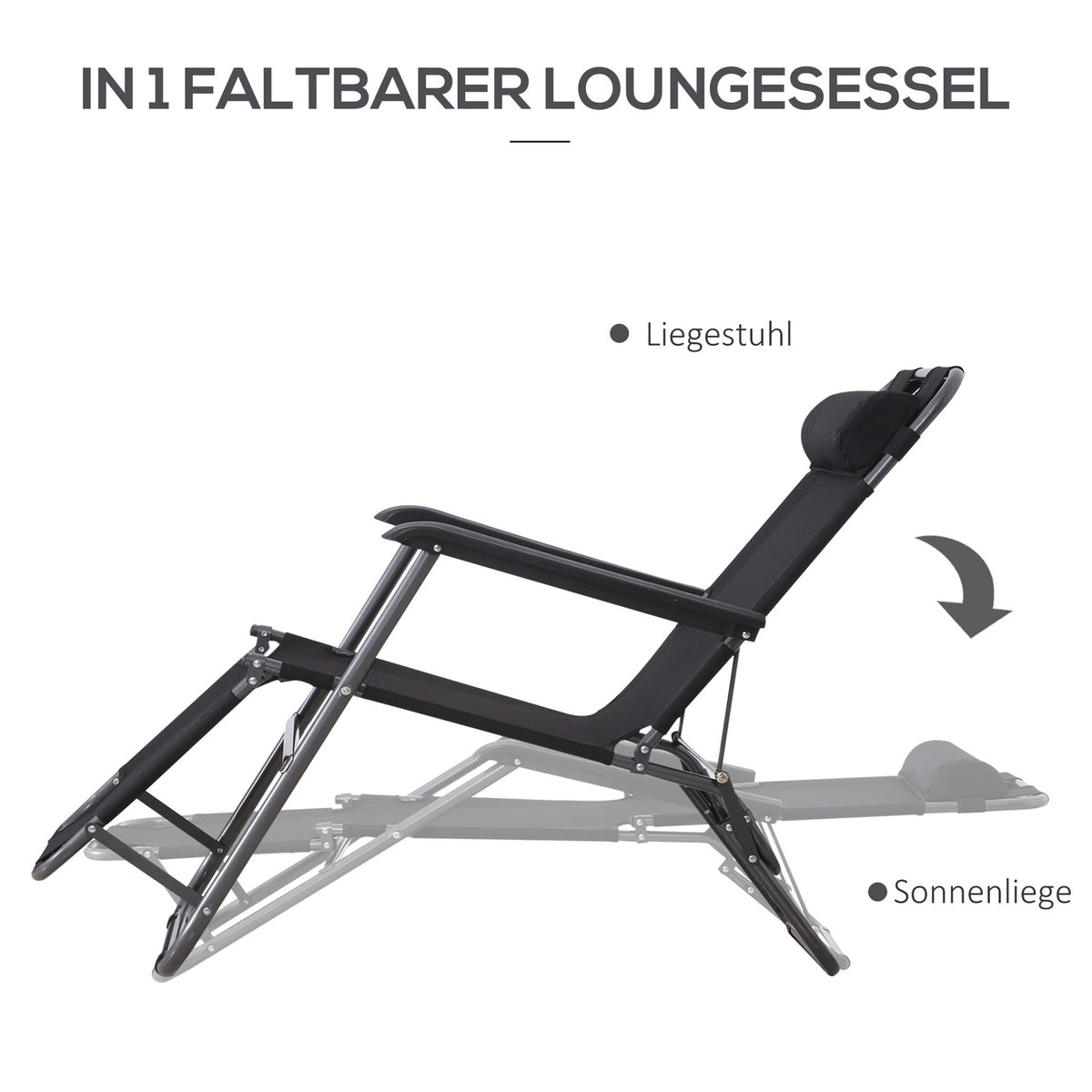 Sun Lounger Folding Beach Lounger With Cushion, 2-Tier Garden Lounger, Black, Metal & Oxford Fabric, 118X60X80Cm