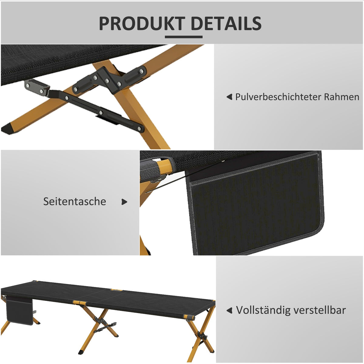Sun Lounger Folding Garden Deck Chair Side Pocket Relax Lounger Garden Balcony Oxford Black 196X64X45Cm