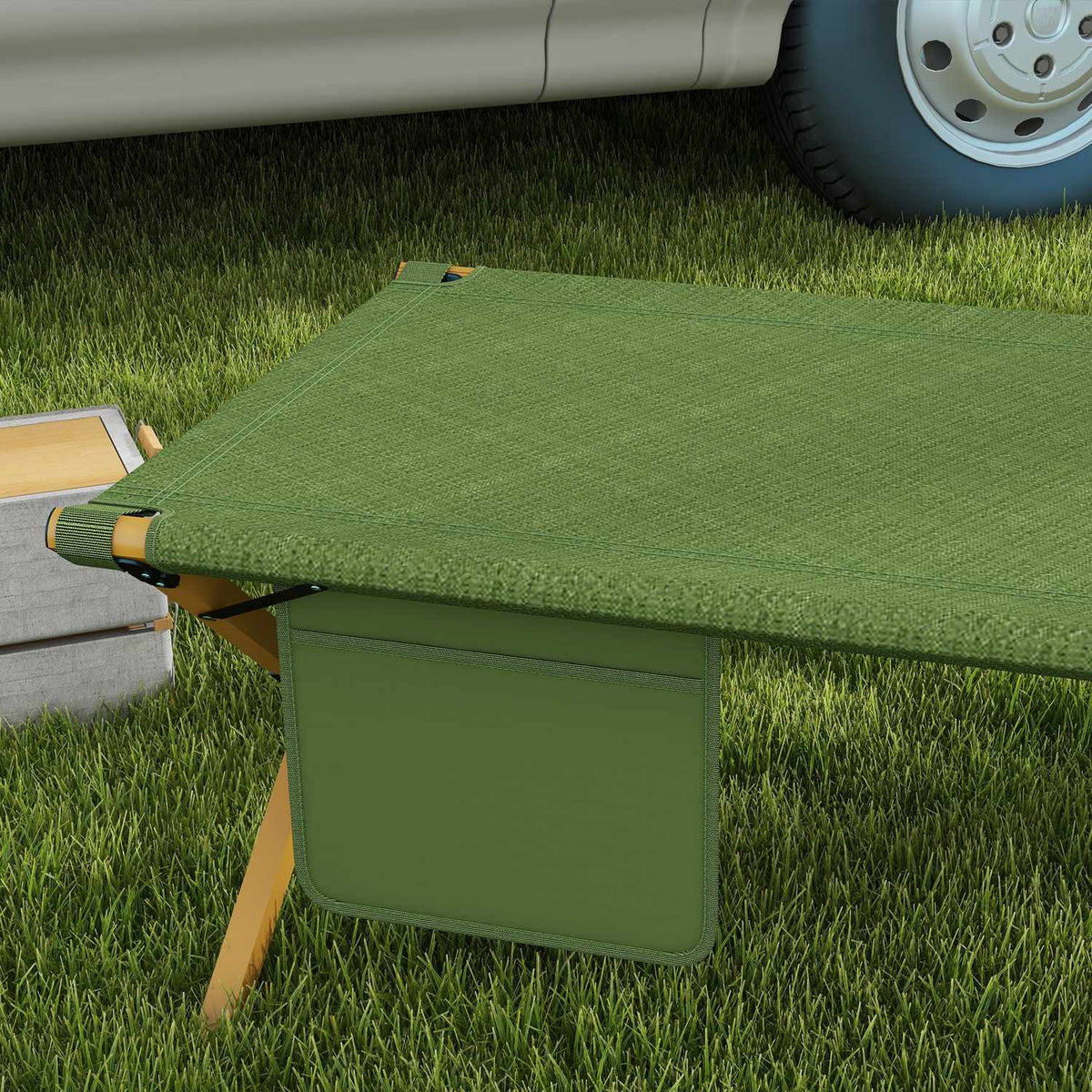Sun Lounger Folding Garden Deck Chair With Side Pocket, Relax Lounger For Garden & Balcony, Oxford, Dark Green, 196X64X45Cm