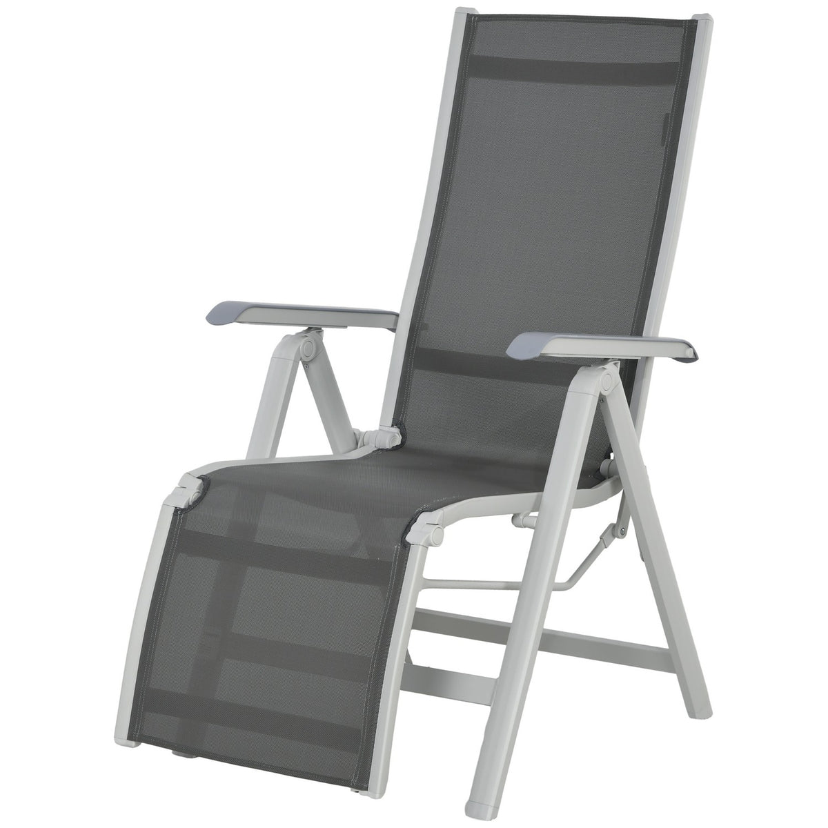 Sun Lounger Folding Garden Lounger With Adjustable Footrest & Backrest, Dark Grey