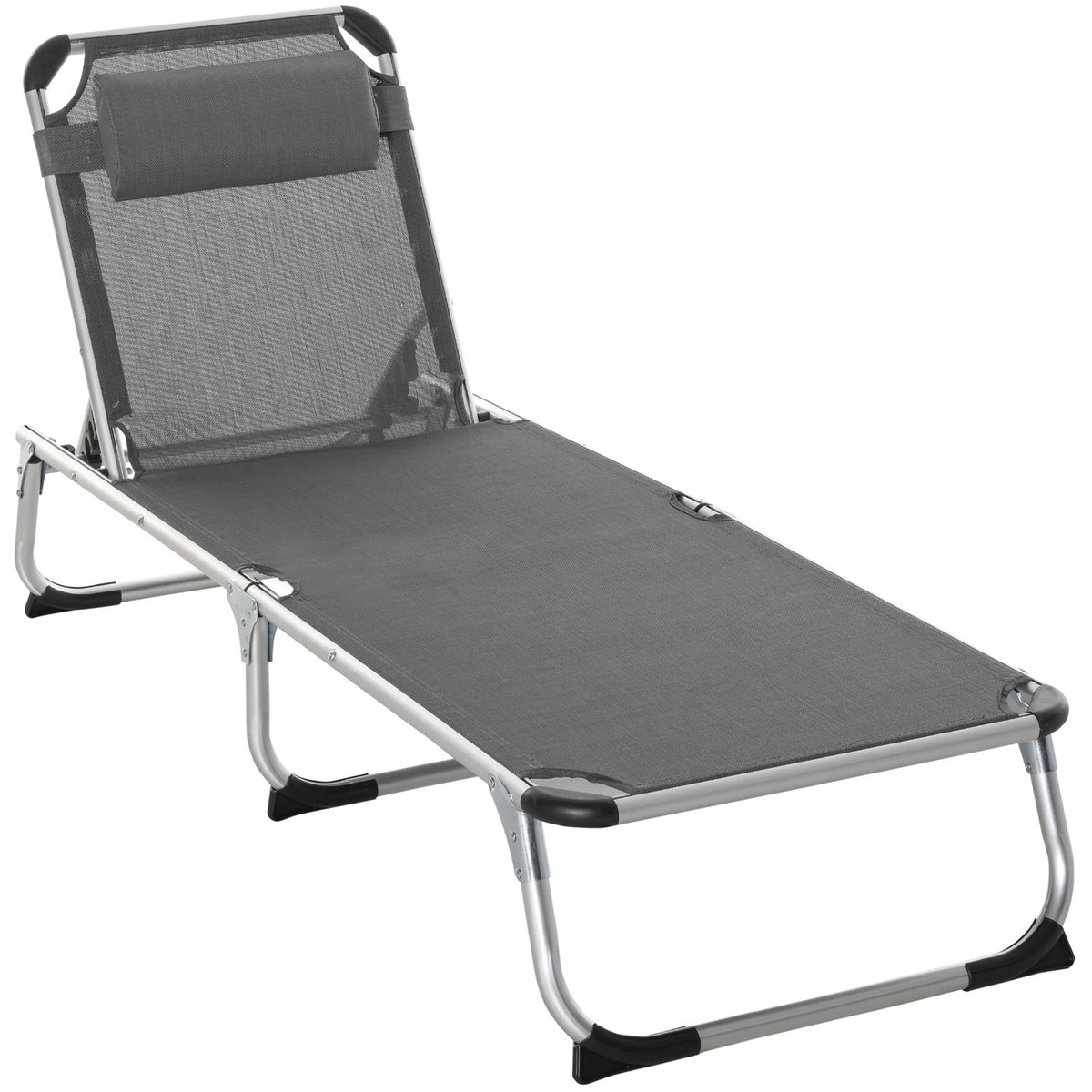 Sun Lounger Garden Lounger Aluminum Fabric Lounger Relaxation Lounger 5-Way Adjustable Foldable Ergonomic Mesh Gray 170 X 60 X 76 Cm