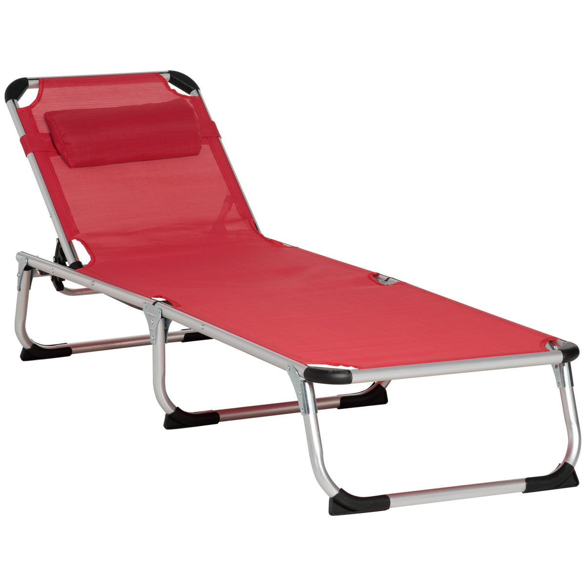 Sun Lounger Garden Lounger Aluminum Fabric Lounger Relaxation Lounger 5-Way Adjustable Foldable Ergonomic Mesh Red 170 X 60 X 76 Cm