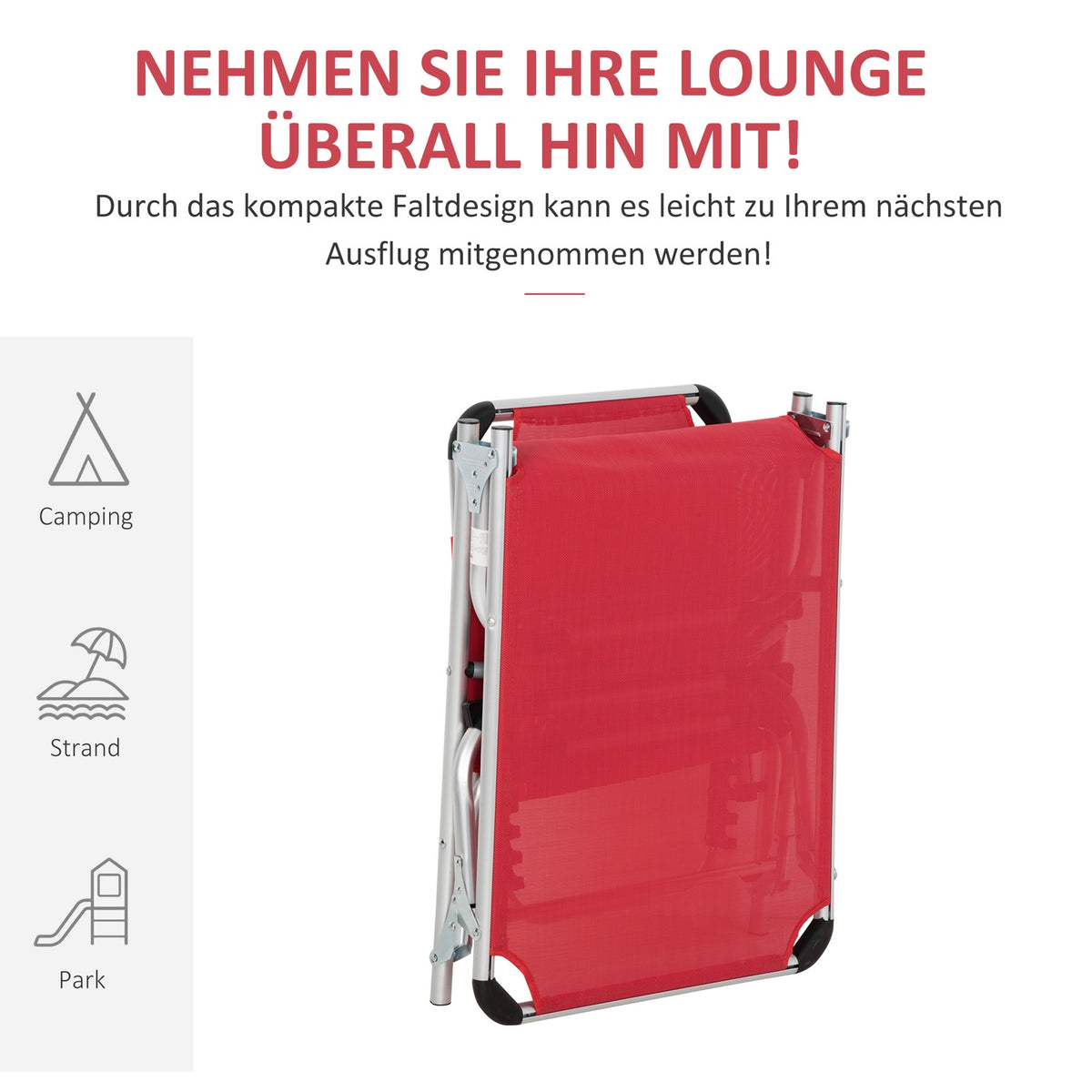 Sun Lounger Garden Lounger Aluminum Fabric Lounger Relaxation Lounger 5-Way Adjustable Foldable Ergonomic Mesh Red 170 X 60 X 76 Cm