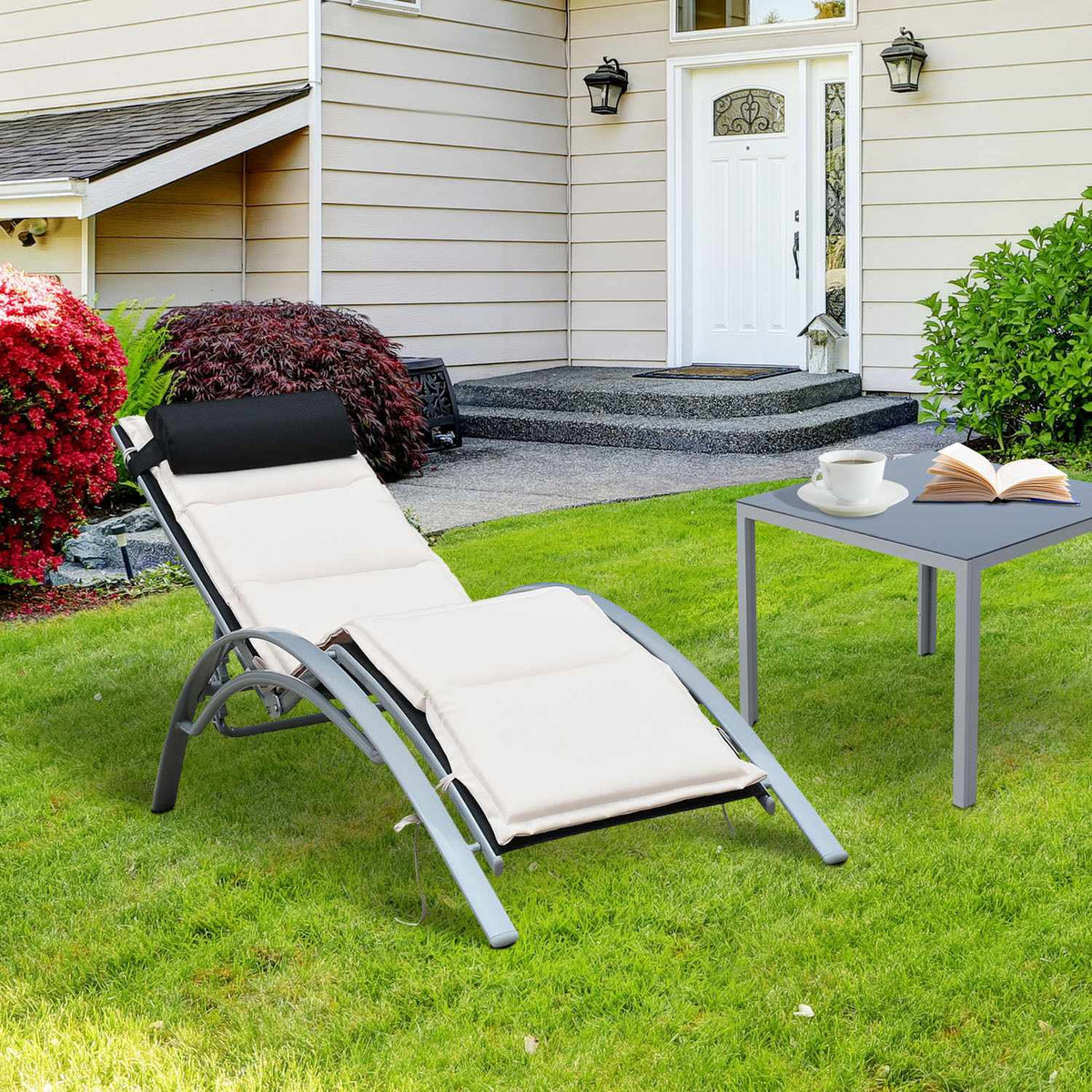 Sun Lounger Garden Lounger Garden Chair Relaxation Chair Deck Chair Aluminum Adjustable Cream White 170 X 64 X 82 Cm