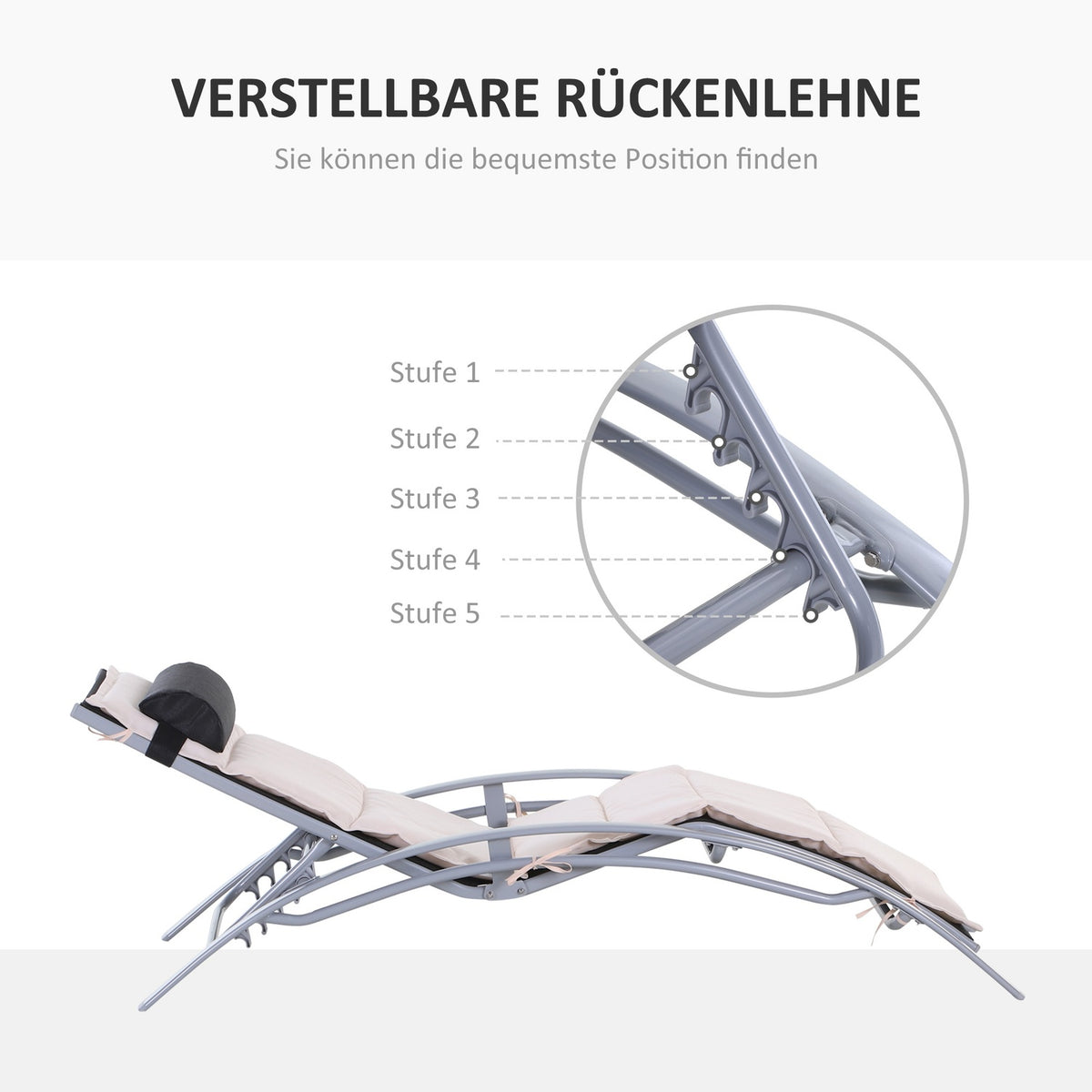Sun Lounger Garden Lounger Garden Chair Relaxation Chair Deck Chair Aluminum Adjustable Cream White 170 X 64 X 82 Cm