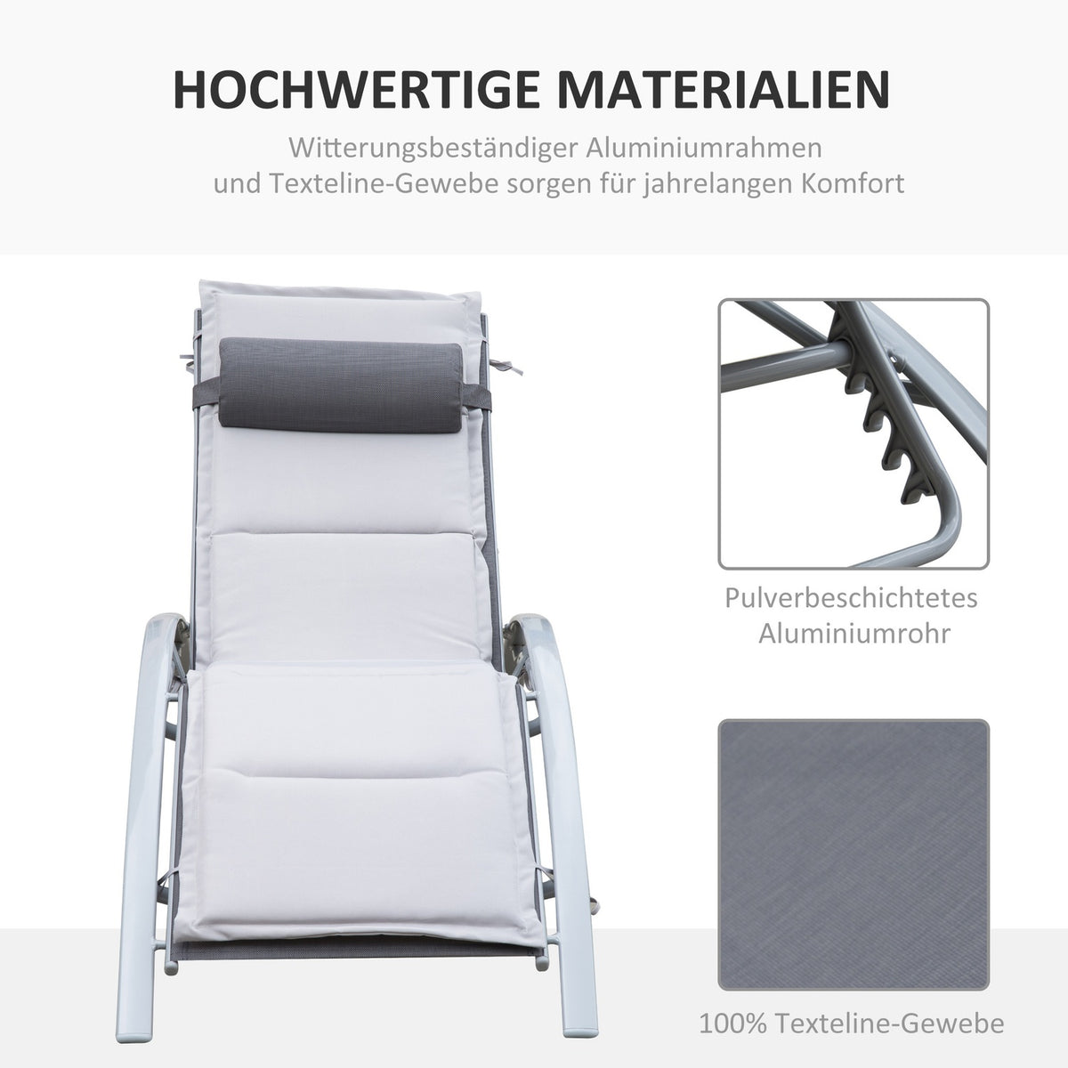 Sun Lounger Garden Lounger Garden Chair Relaxation Chair Deck Chair Aluminum Adjustable Gray 170 X 64 X 82 Cm