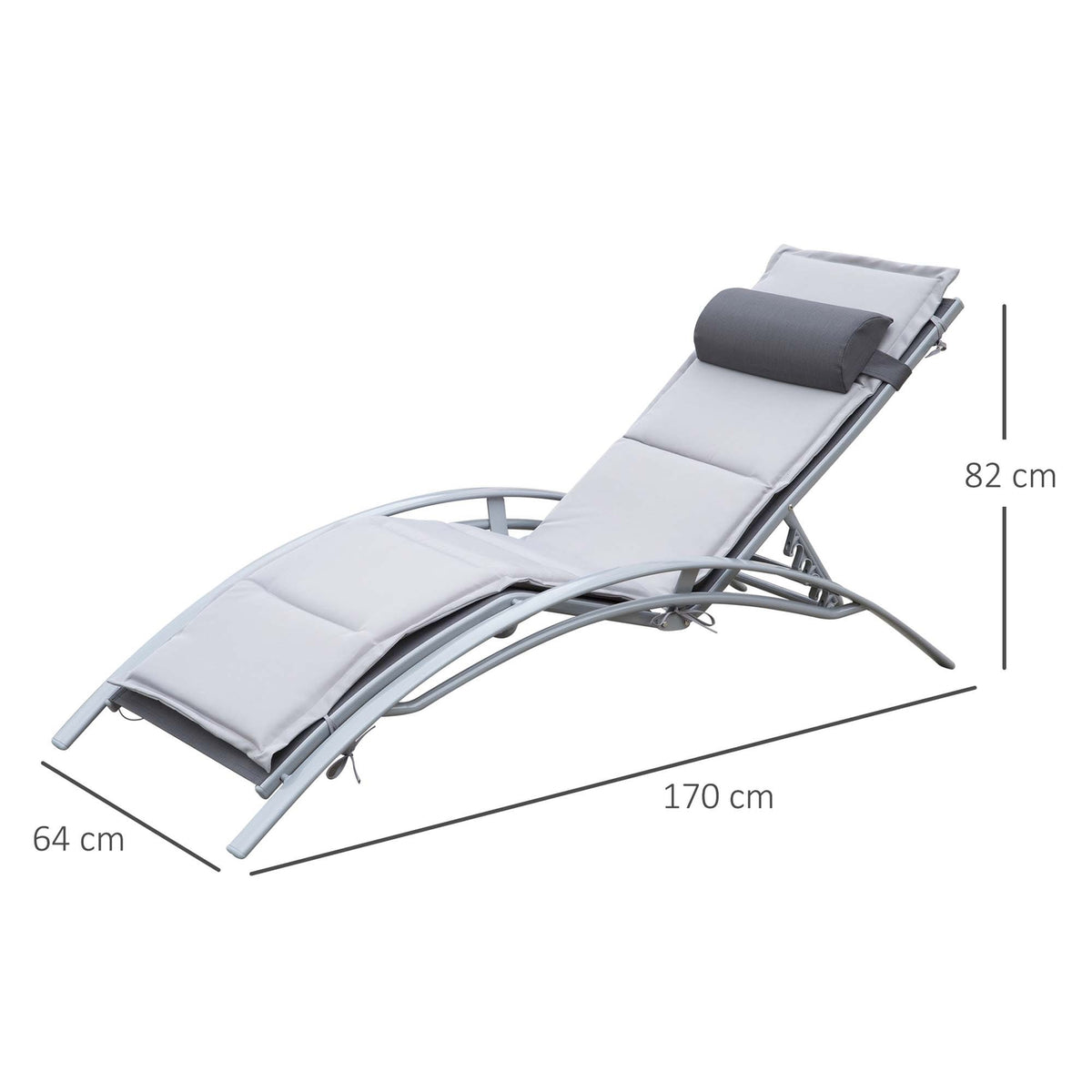 Sun Lounger Garden Lounger Garden Chair Relaxation Chair Deck Chair Aluminum Adjustable Gray 170 X 64 X 82 Cm