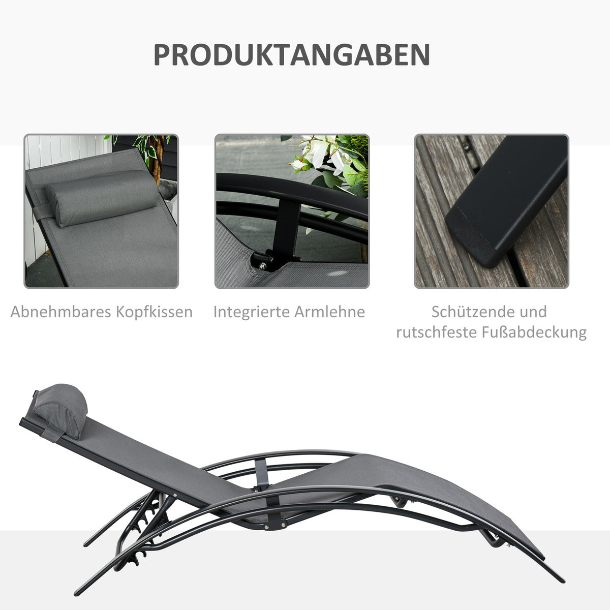 Sun Lounger Garden Lounger Garden Chair Relaxation Chair Deck Chair Aluminum Adjustable Gray 171 X 64 X 82 Cm